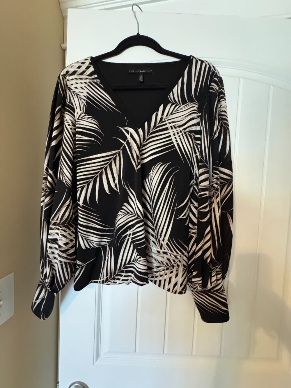 White House Black Market Black Blouse with Cream Accents